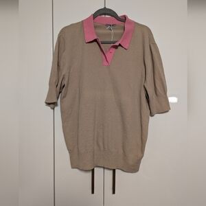 NWT COS Taupe and Pink Cotton Blend Polo Size Large